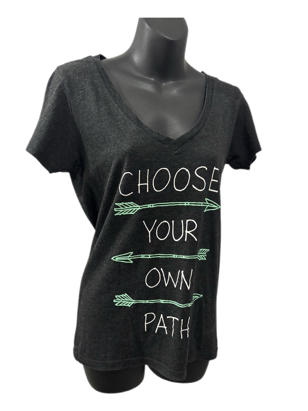 Empyre Black V-Neck Tee with Mint Arrow Graphic